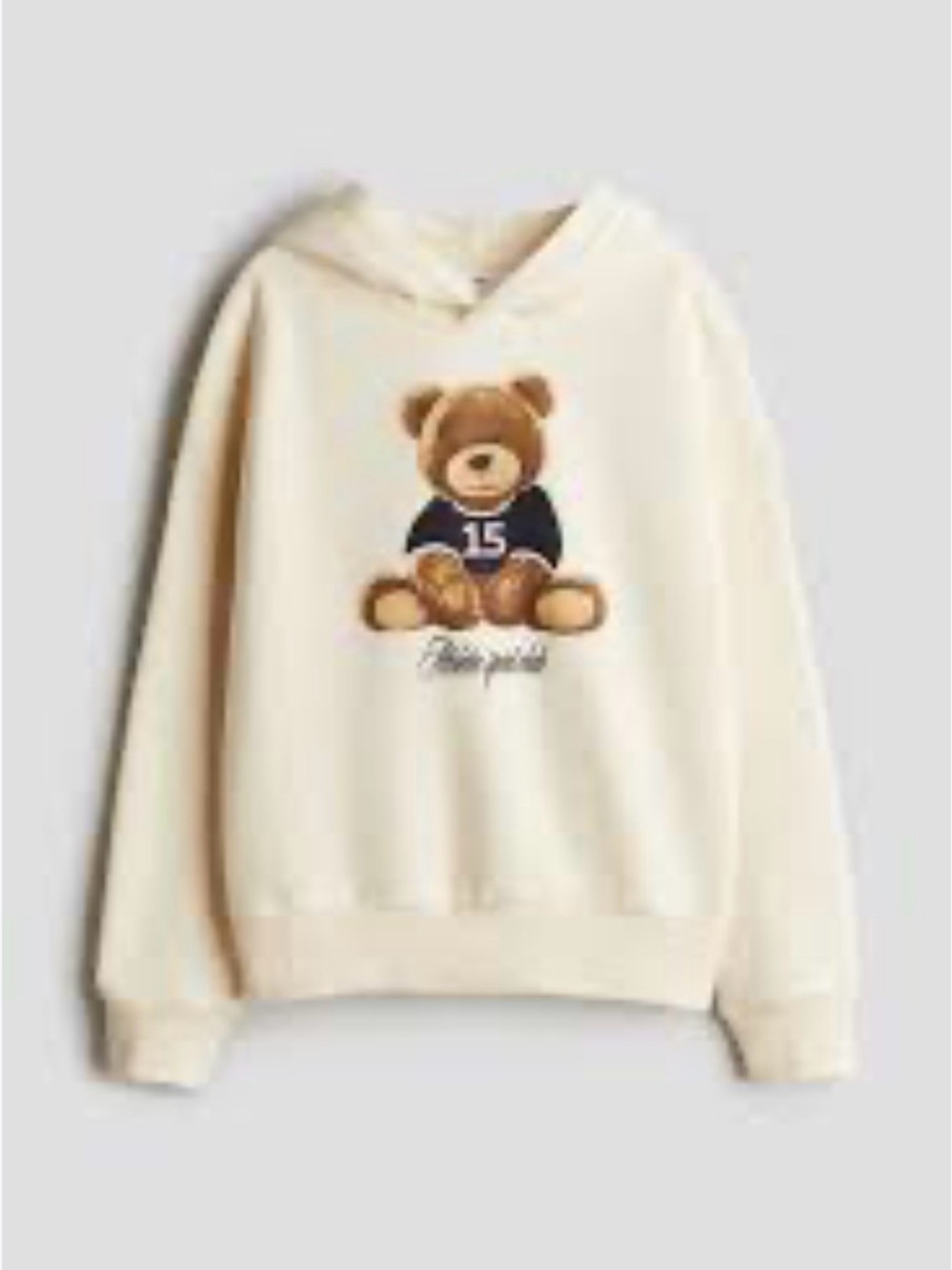 H&M Big Kids Teen Hoodie with Teddy Bear Athletic Club Graphic Ecru Sz 20 School